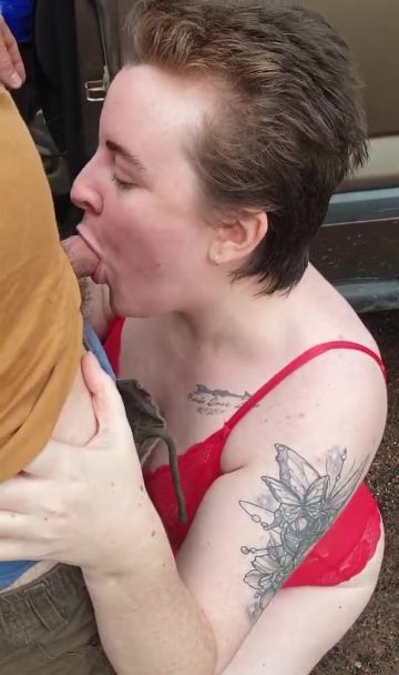 Red lace bj outdoors