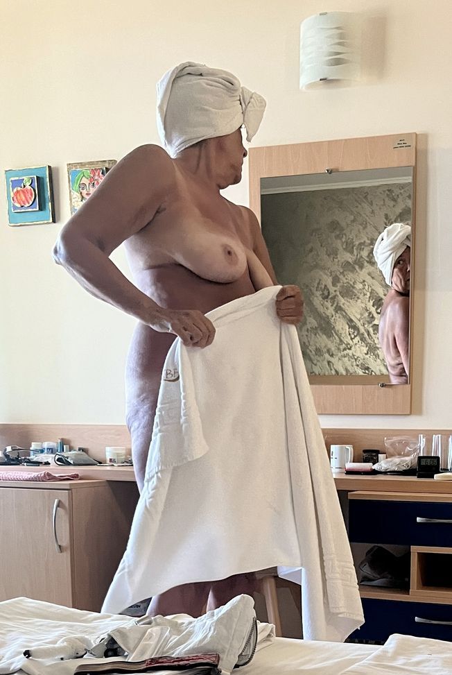 Just out of the shower
